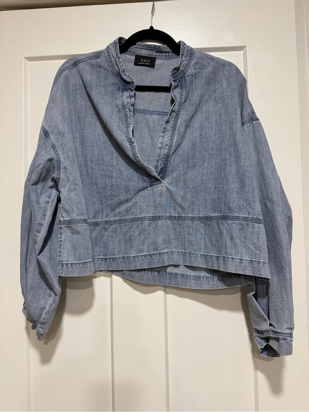 Vici Washed Light Blue Denim Tunic Pullover